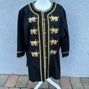 Designer Bob Mackie Wearable Art Embroidered Elephant Jacket 2X Black